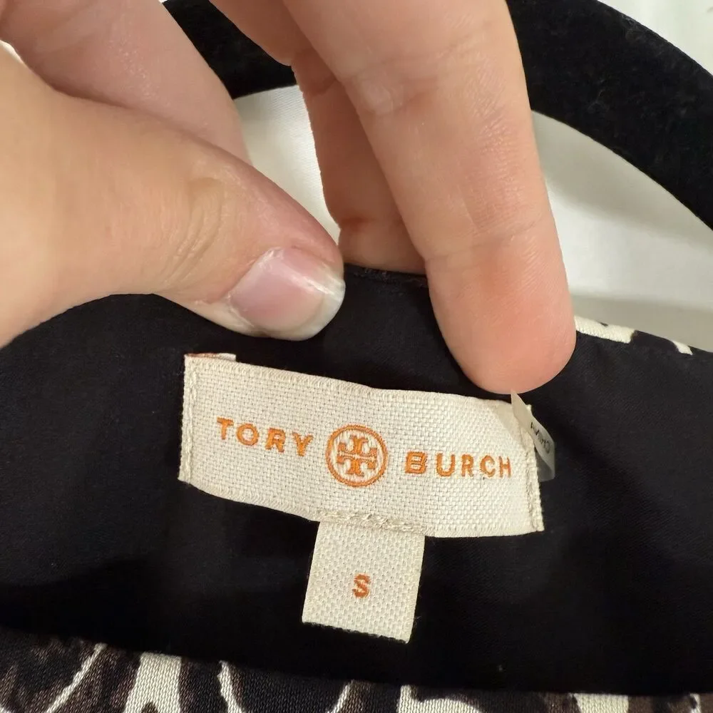 Tory Burch Silk Midi Dress Women's Small White Black Floral Pull On Sleeveless